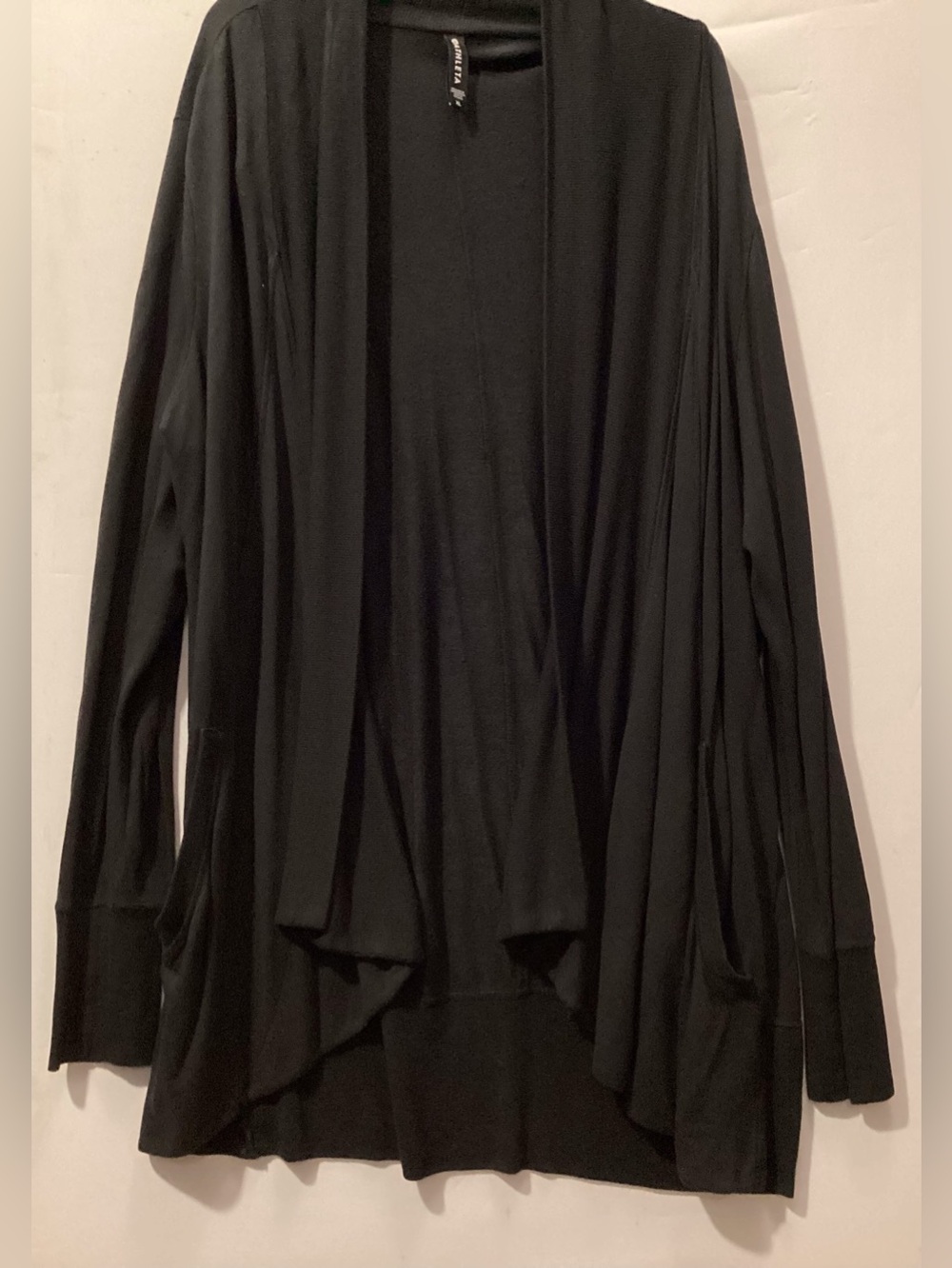 507 Athletha Black Open-Front Draped Cardigan.